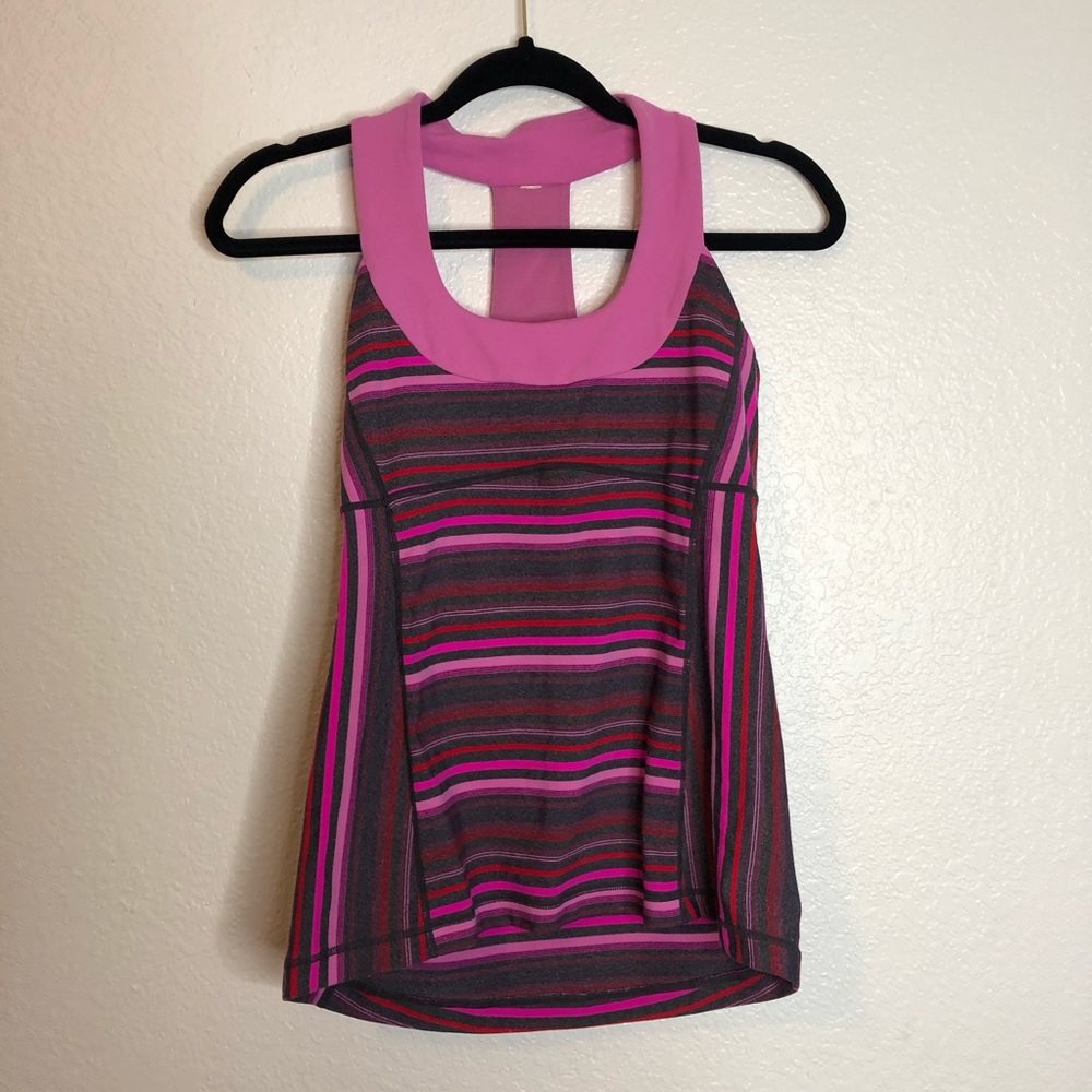 Lululemon T Back Striped Pink and Purple Tank Top